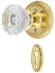 Rope Rosette Mortise Lock Set With Fluted Crystal Door Knobs