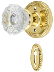 Rope Rosette Mortise Lock Set With Fluted Crystal Door Knobs