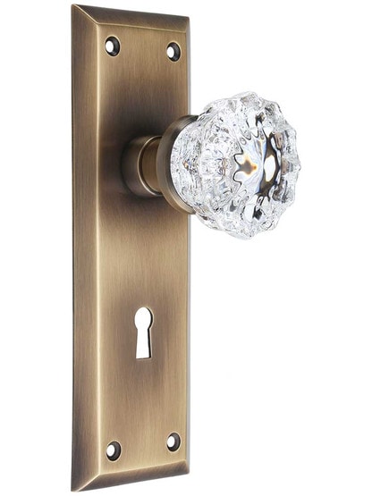 New York Door Set with Fluted Crystal Glass Knobs and Keyhole in Antique-By-Hand.