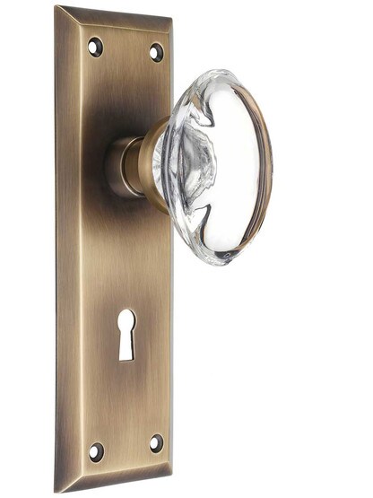New York Style Door Set with Oval Crystal Glass Knobs and in Antique-By-Hand.