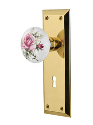 New York Style Door Set with Rose Porcelain Knobs