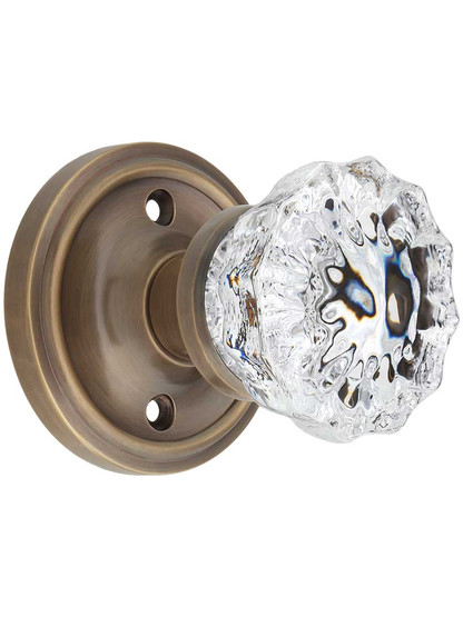 Classic Rosette Door Set with Fluted Crystal Glass Door Knobs in Antique-By-Hand.
