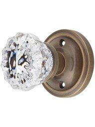 Classic Rosette Door Set with Fluted Crystal Glass Door Knobs in Antique-By-Hand.