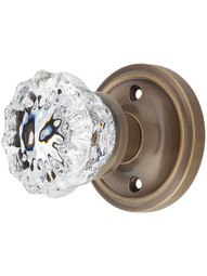 Classic Rosette Door Set with Fluted Crystal Glass Door Knobs in Antique-By-Hand