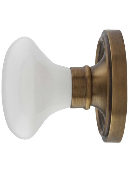 Alternate View 2 of Classic Rosette Door Set with White Porcelain Knobs in Antique-By-Hand.