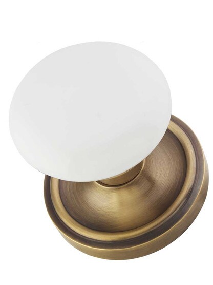 Alternate View 3 of Classic Rosette Door Set with White Porcelain Knobs in Antique-By-Hand.