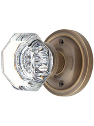 Classic Rosette Door Set with Waldorf Crystal Glass Knobs in Antique-By-Hand