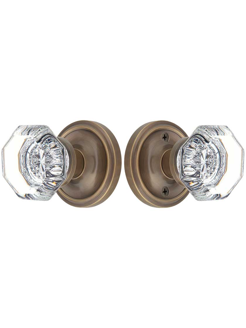 Alternate View of Classic Rosette Door Set with Waldorf Crystal Glass Knobs in Antique-By-Hand.