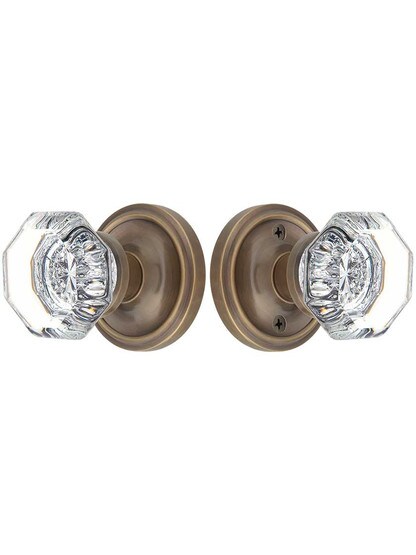 Alternate View of Classic Rosette Door Set with Waldorf Crystal Glass Knobs in Antique-By-Hand.
