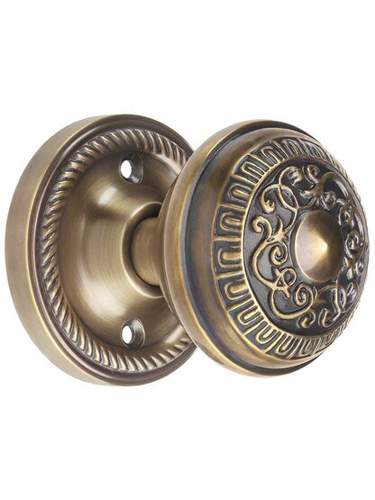 Rope Rosette Door Set with Egg and Dart Knobs in Antique-By-Hand.
