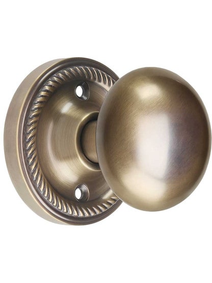 Rope Rosette Door Set with Classic Round Knobs in Antique-By-Hand.