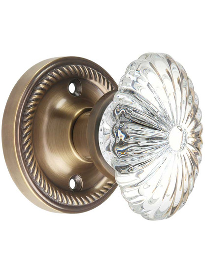 Rope Rosette Door Set with Oval Fluted Crystal Glass Knobs in Antique-By-Hand.