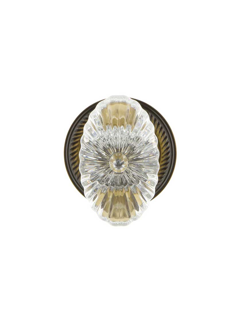 Alternate View of Rope Rosette Door Set with Oval Fluted Crystal Glass Knobs.