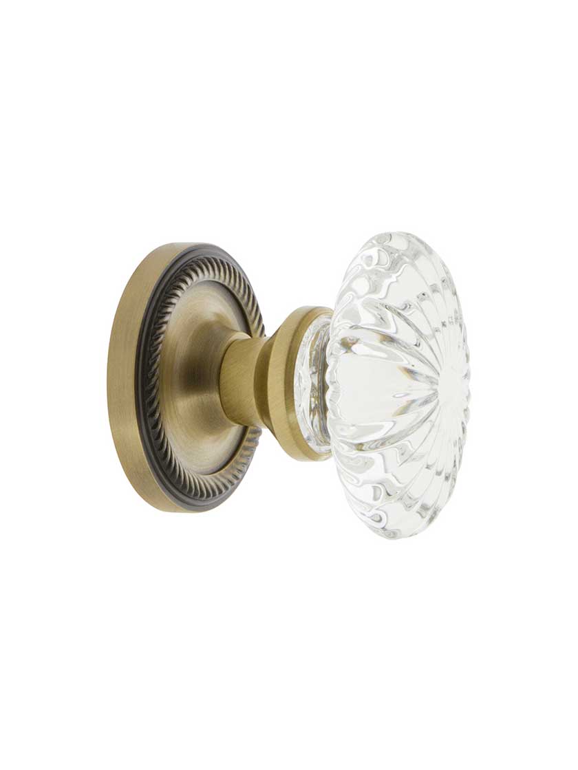 Alternate View 2 of Rope Rosette Door Set with Oval Fluted Crystal Glass Knobs.