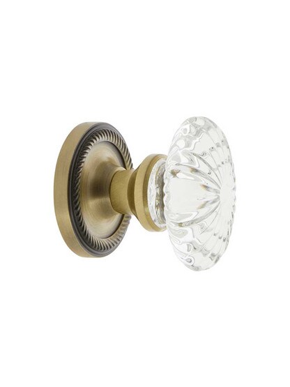 Alternate View 2 of Rope Rosette Door Set with Oval Fluted Crystal Glass Knobs.