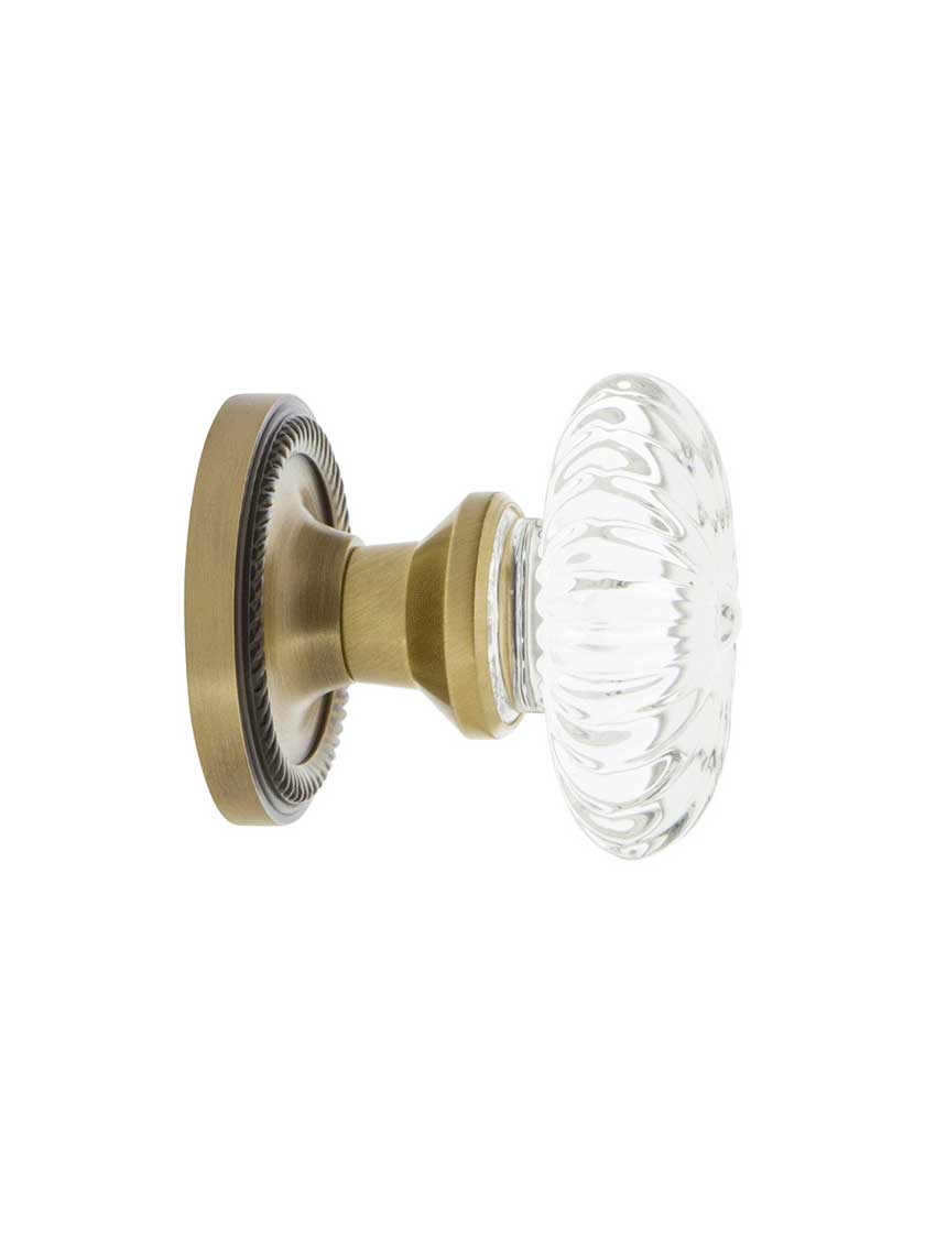 Alternate View 3 of Rope Rosette Door Set with Oval Fluted Crystal Glass Knobs.