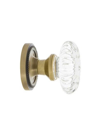Alternate View 3 of Rope Rosette Door Set with Oval Fluted Crystal Glass Knobs.
