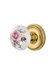 Rope Rosette Door Set with Rose Porcelain Knobs