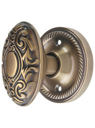 Rope Rosette Door Set With Decorative Oval Knobs in Antique-By-Hand.