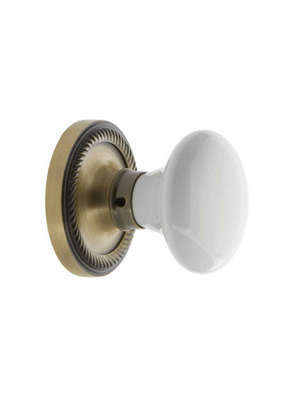 Alternate View 2 of White Porcelain Doorknob Set with Rope Design Rosettes