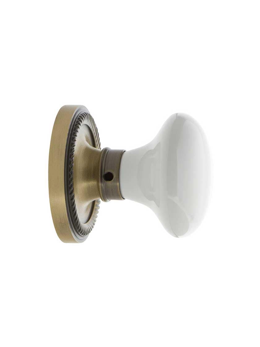 Alternate View 3 of White Porcelain Doorknob Set with Rope Design Rosettes