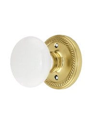 White Porcelain Doorknob Set with Rope Design Rosettes