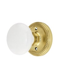 White Porcelain Doorknob Set with Rope Design Rosettes