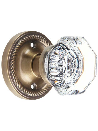Rope Rosette Door Set with Waldorf Crystal Glass Knobs in Antique-By-Hand.