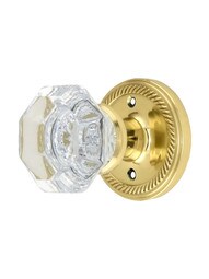 Waldorf Crystal Glass Door Knob Set with Rope Rosettes