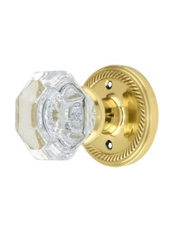 Waldorf Crystal Glass Door Knob Set with Rope Rosettes