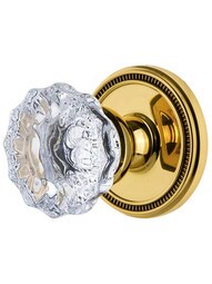 Grandeur Soleil Rosette Door Set with Fontainebleau Crystal-Glass Knobs.