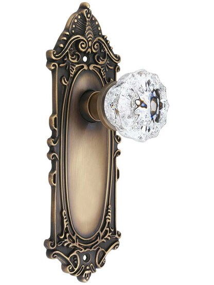 Largo Door Set with Fluted Crystal Glass Knobs in Antique-By-Hand.