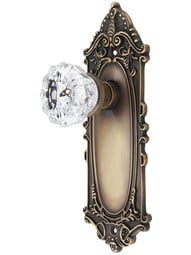 Largo Door Set with Fluted Crystal Glass Knobs in Antique-By-Hand.