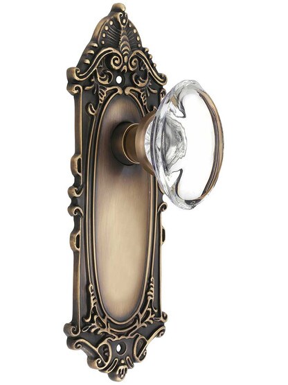 Largo Door Set with Oval Crystal Glass Knobs in Antique-By-Hand.