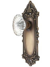 Largo Door Set with Oval Fluted Crystal Glass Knobs in Antique-By-Hand.