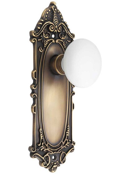 Largo Door Set with White Porcelain Door Knobs in Antique-By-Hand.