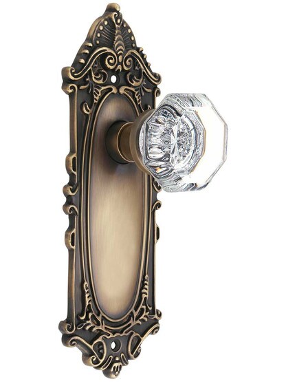 Largo Door Set with Waldorf Crystal Glass Knobs in Antique-By-Hand.