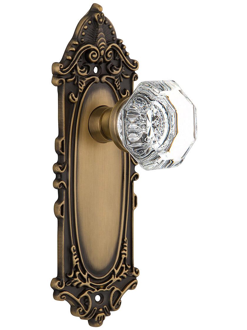 Top-of-the-Line Brushed Nickel & Fluted Crystal Glass  Privacy KNOB SET 