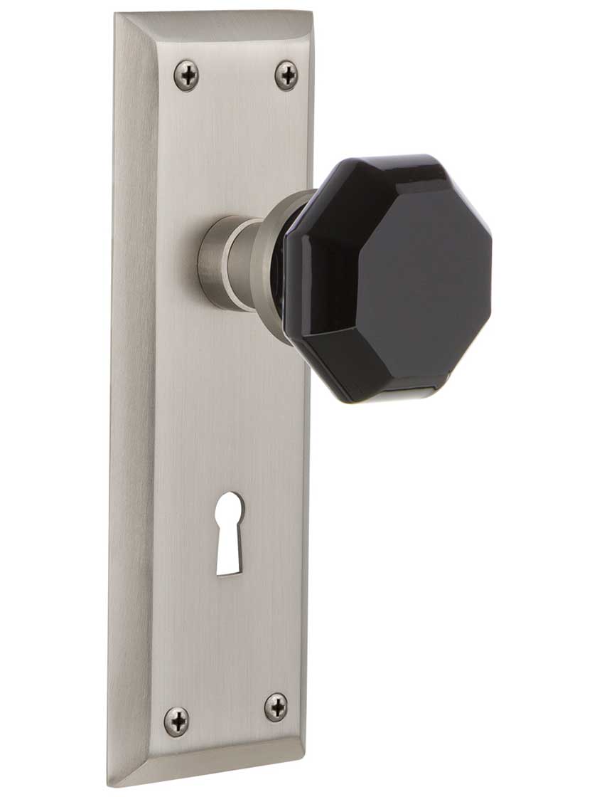 Alternate View 4 of Pair of Black Octagonal Crystal Glass Door Knobs.