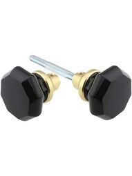 Pair of Black Octagonal Crystal-Glass Door Knobs