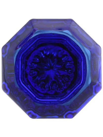 Alternate View of Pair of Cobalt Blue Octagonal Crystal Glass Door Knobs.