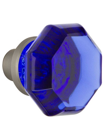 Alternate View 2 of Pair of Cobalt Blue Octagonal Crystal Glass Door Knobs.