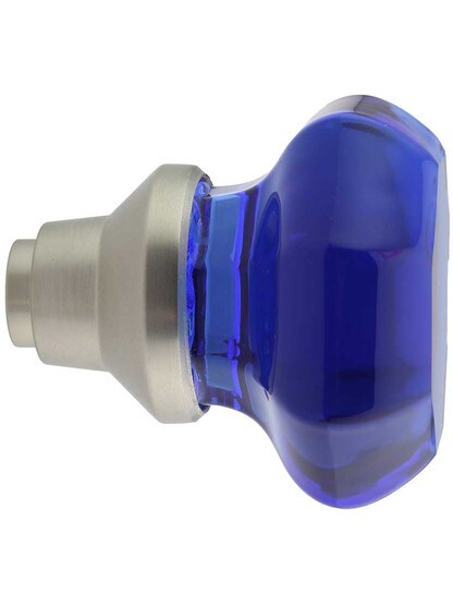 Alternate View 3 of Pair of Cobalt Blue Octagonal Crystal Glass Door Knobs.