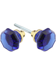 Pair of Cobalt Blue Octagonal Crystal Glass Door Knobs.