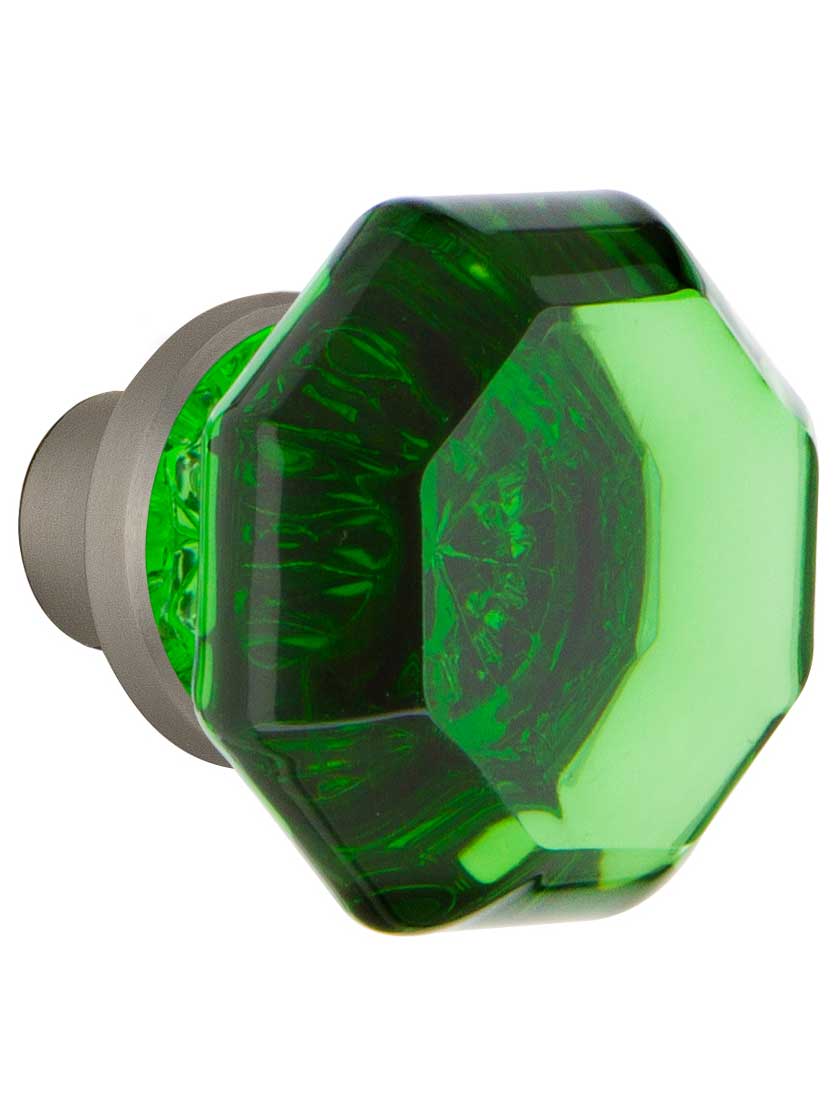 Alternate View 2 of Pair of Emerald Octagonal Crystal Glass Door Knobs.