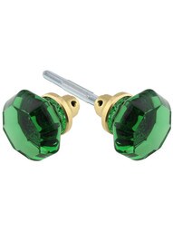 Pair of Emerald Octagonal Crystal Glass Door Knobs.