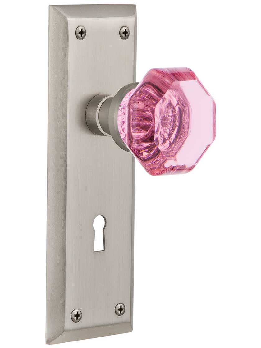 Alternate View 4 of Pair of Pink Octagonal Crystal Glass Door Knobs.