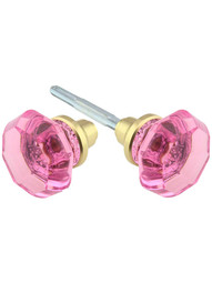 Pair of Pink Octagonal Crystal Glass Door Knobs