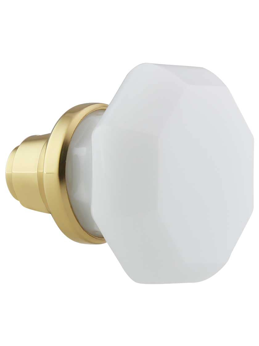 Alternate View 2 of Pair of Milk-White Octagonal Glass Door Knobs.