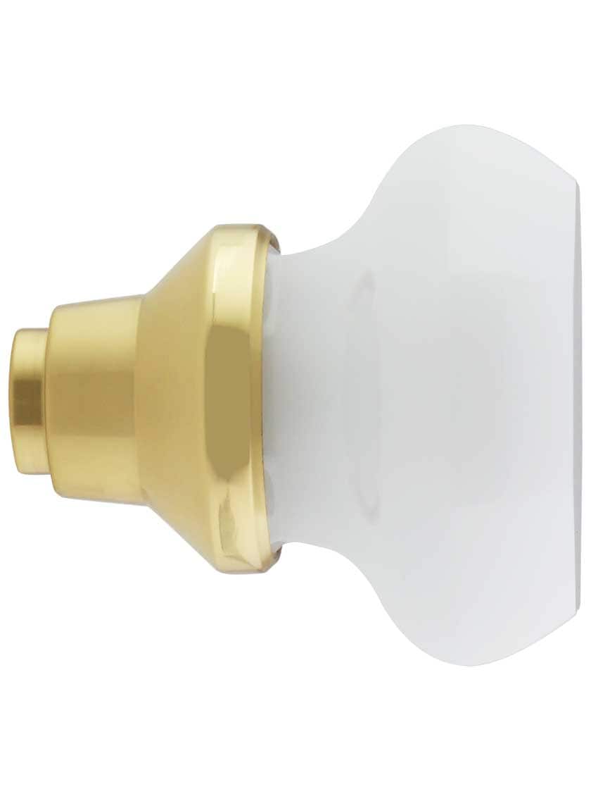 Alternate View 3 of Pair of Milk-White Octagonal Glass Door Knobs.